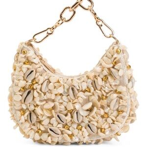 Viral Cream and Gold Seashell Embellished, Shell Handbag, NWT Made In In…